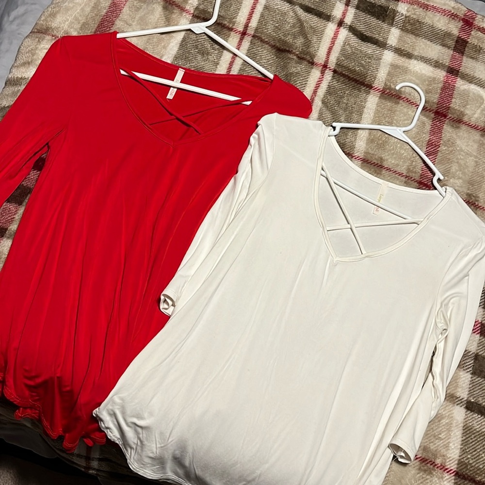 BUNDLE! Boutique tops - 2 Lime n Chili criss cross blouse sizes small and medium